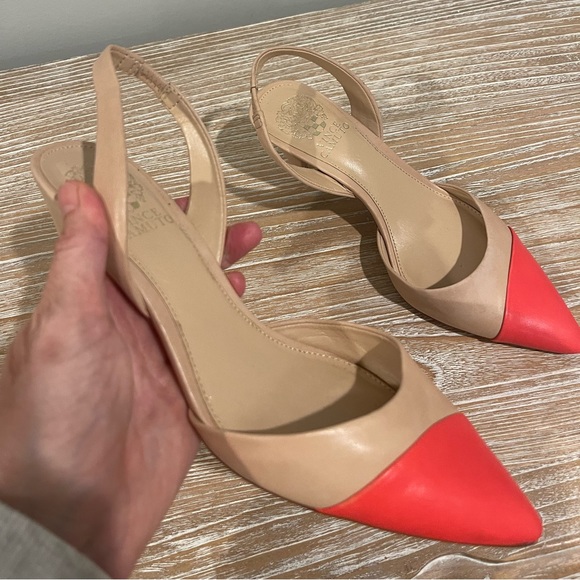Vince Camuto Tan and Coral Kitten heels - Picture 2 of 6